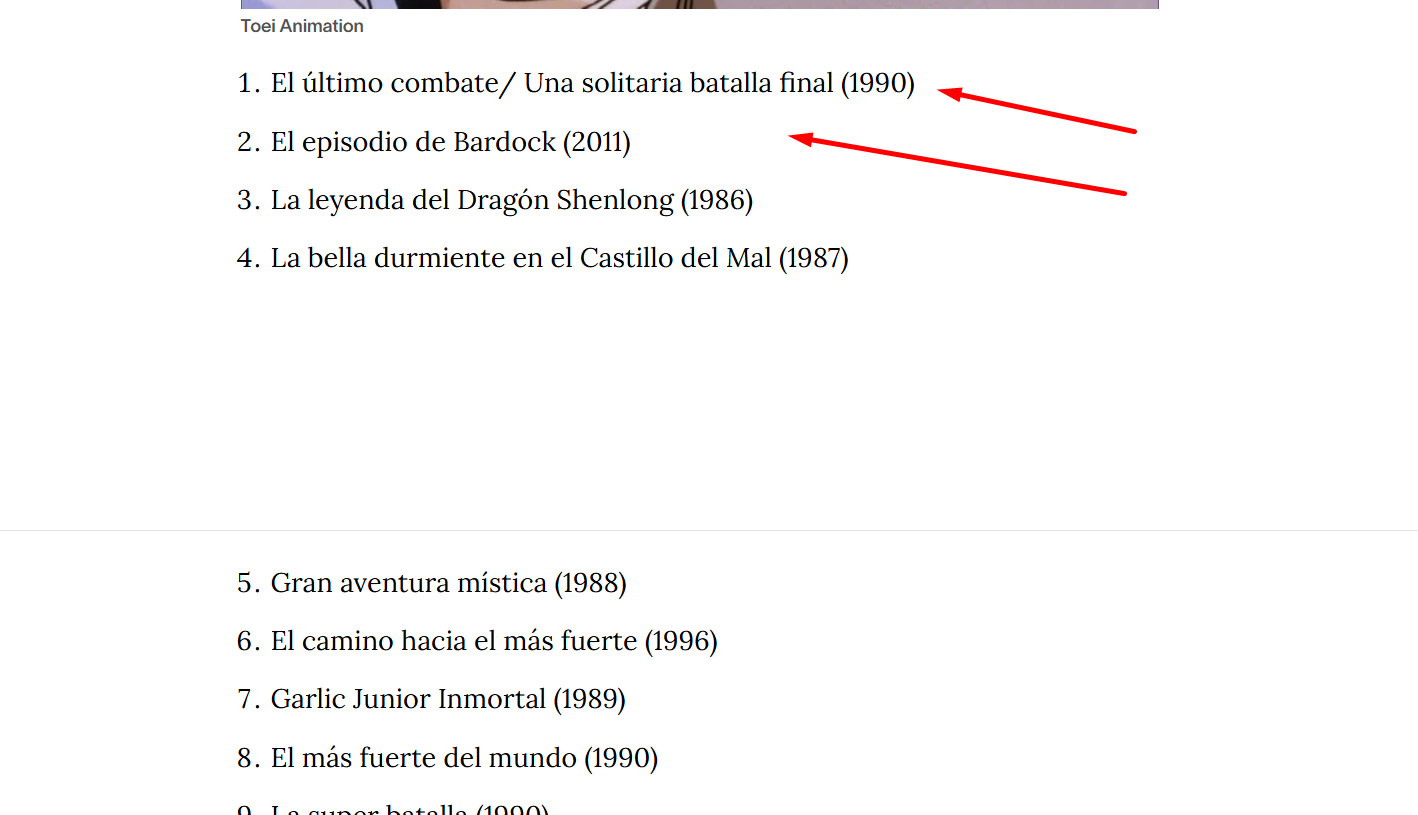 Ejemplo de orden cronológico para ver Dragon Ball